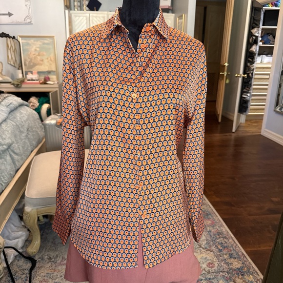Vera & Lucy Tops - Womens Orange Geometric Button-Down Shirt
